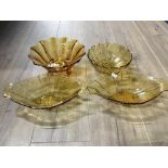 4 PIECES OF AMBER ART DECO GLASS