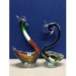 2X MURANO SOMERSO FIGURES OF BIRDS ON BISCUIT BOTTOMS