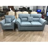 BLUE 2 SEATER SETTEE AND ARMCHAIR