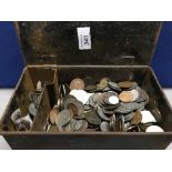 LARGE TIN BOX OF PRE DECIMAL COINS