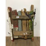 UNUSUAL SHELVED CABINET AND COAT HOOKS AND FOUND ITEMS