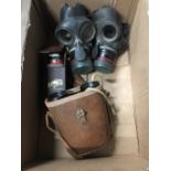 VINTAGE BINOCULARS AND GAS MASKS ETC