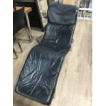 BLACK LEATHER AND CHROME CHAISE