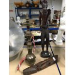 AFRICAN TRIBAL FIGURE MASK AND HOOKAH PIPE