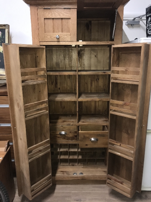 FROM THE SAME RANGE AS LOT 1 A SOLID OAK TALL KITCHEN FITTED CUPBOARD WITH PINE DRAWERS WINE RACK - Image 2 of 2