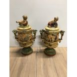 PAIR OF COLD PAINTED METAL BACCANALIAN COVER CHALICES