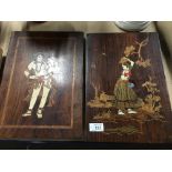 2 INDIAN ROSEWOOD INLAID FIGURE PANELS