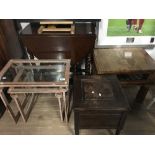 BARLEY TWIST DROP LEAF TABLE AND COMMODE STOOL AND GLASS TOP TABLE ETC 4 PIECES