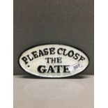 CAST IRON PLEASE CLOSE GATE SIGN