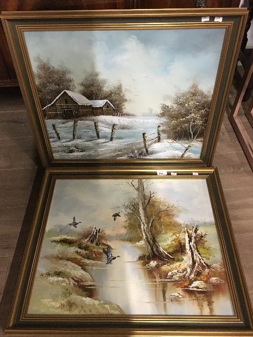 2X PASTORAL SCENE OIL PAINTINGS ON CANVAS