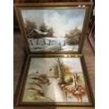 2X PASTORAL SCENE OIL PAINTINGS ON CANVAS