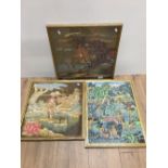 3 FRAMED BATIK STYLE SOUTH SEAS FABRIC PICTURES