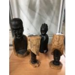 4 CARVED WOOD AFRICAN FIGURES