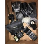 A BOX LOT OF CAMERAS INCLUDING BUSHNELL