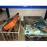 A TILE CUTTER AND BOX OF ASSORTED TOOLS
