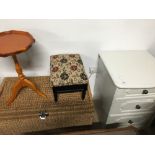 OTTOMAN STOOL BEDSIDE CHEST AND TRIPOD TABLE