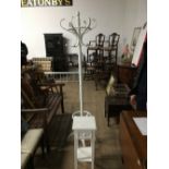 SMALL WHITE PAINTED ONE DRAWER STAND WITH BENTWOOD COAT STAND