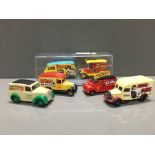 6 DIECAST VEHICLES INCLUDING CASED BEANO VANS