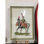 1950s FRENCH PRINT ON LINEN NAPOLEANS OLD GUARD GRENADIERS CHEVAL