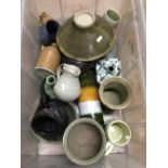 LARGE BOX OF STUDIO POTTERY ITEMS