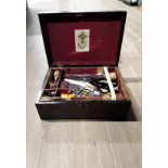 VINTAGE INLAID SEWING BOX WITH CONTENTS