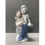 LLADRO SOCIETY PIECE CLOWN AND GIRL WITH PUPPY AND BOX