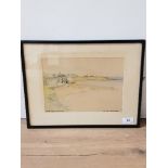 VICTOR NOBLE RAINBIRD (1887-1936) THE BAY CULLERCOATS WATERCOLOUR 19CM X 26CM FRAMED