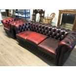 MODERN RED LEATHER CHESTERFIELD 3 SEATER SOFA AND CHAIR BY HOUSE OF CHESTERFIELD