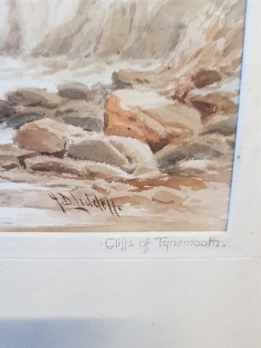 JOHN DAVISON LIDDELL 1859 - 1942 CLIFFS AT TYNEMOUTH WATERCOLOUR 17CM X 28CM FRAMED SIGNED BOTTOM - Image 2 of 2