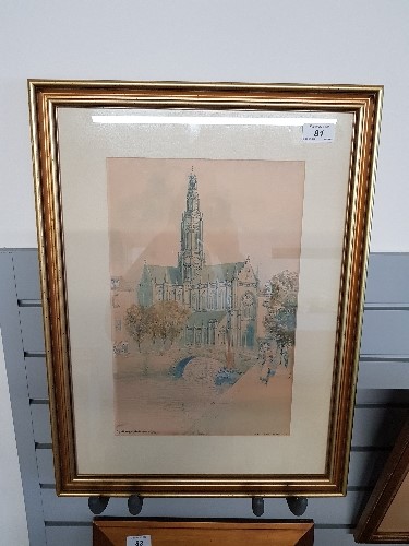 VICTOR NOBLE RAINBIRD 1887 1936 IN OLD GHENT 1932 WATERCOLOUR 37CM X 23CM FRAMED