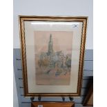 VICTOR NOBLE RAINBIRD 1887 1936 IN OLD GHENT 1932 WATERCOLOUR 37CM X 23CM FRAMED