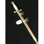 NAZI GERMAN NAVAL DRESS DAGGER HANDLE WITH BRASS EAGLE POMMEL HOLDING SWASTIKA BRASS HILT WITH