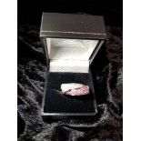 14CT WHITE GOLD PINK SAPPHIRE DIAMOND CLUSTER RING DIAMOND WEIGHT 0,46CTS SAPPHIRE WEIGHT 0,