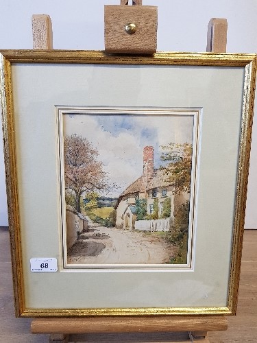 SIR ERNEST ALBERT WATERLOW 1850 - 1919 COTTAGE BY A COUNTRY ROAD WATERCOLOUR 21CM X 17.