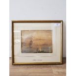 JOHN WILSON CARMICHAEL 1799 1868 AT HARBOUR 15CM 21CM FRAMED UNSIGNED INSCRIPTION VERSE J W