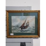 CHARLES NAPIER HEMY 1841-1917 SAILING SHIP IN A GALE WATERCOLOUR SIGNED CHAS N HEMY 22CM X 30CM