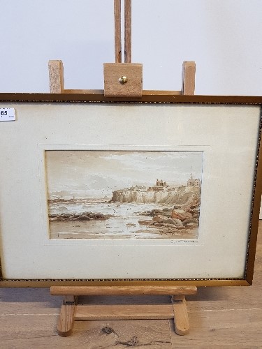 JOHN DAVISON LIDDELL 1859 - 1942 CLIFFS AT TYNEMOUTH WATERCOLOUR 17CM X 28CM FRAMED SIGNED BOTTOM