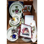 A BOX CONTAINING EPNS CONDIMENT COALPORT AND CARVED WOODEN TANKARD