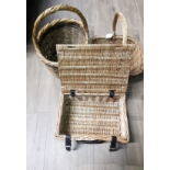 2 WICKER FRUIT BASKETS TOGETHER WITH 1 WICKER PIC-NIC BAEKET