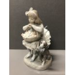 LLADRO FIGURINE 1088 GIRL WITH FLOWER BASKET AND PUPPY (DAM)