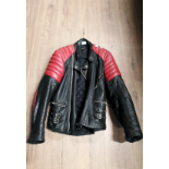 RED AND BLACK LEATHER BIKERS JACKET