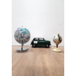 A TIN MINI COOPER AND 2 GLOBES 1 OF AMERICA