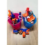 TWO BASKETS OF NERF GUNS