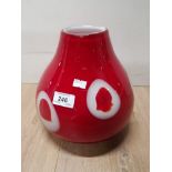 STUDIO ART GLASS CASED RED TEAR DROP VASE