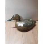 A HAND PAINTED WOODEN CARVED DUCK DECOY