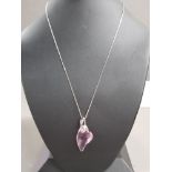 9CT WHITE GOLD CHAIN WITH PINK STONE