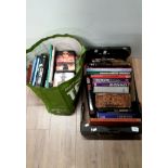 A BAG AND A BOX OF MISCELLANEOUS BOOKS