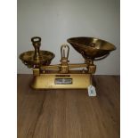 VINTAGE SCALES BY MORDUE BROS WITH A SET OF 7 VINTAGE BRASS BELL WEIGHTS