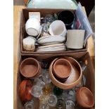 TWO BOXES OF ASSORTED GLASS AND WOODEN BOWLS ETC
