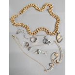 GOLD PLATED CHAIN TOGETHER WITH SILVER AND SILVER GILT JEWELLERY